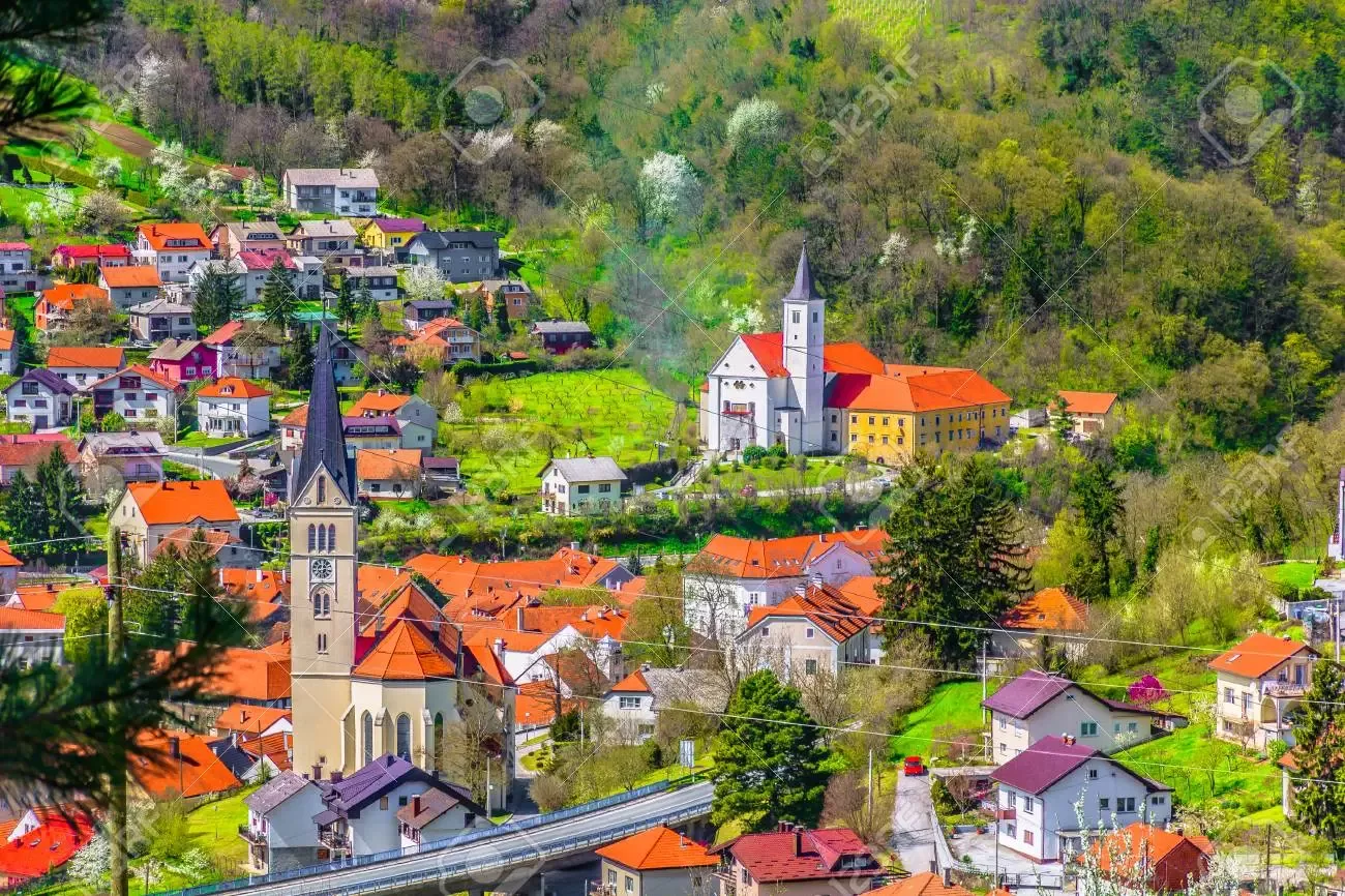 109519381 aerial cityscape of famous krapina town croatia europe
